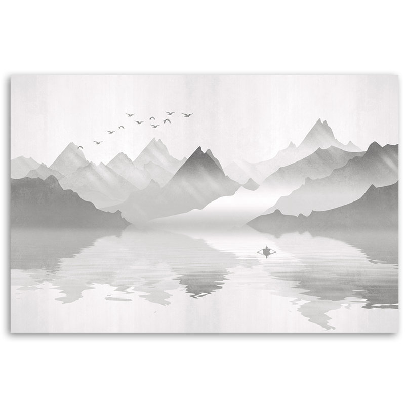 Mural, Mountains On Lake Abstraction - No Frame Print on Canvas, 80cm H x 120cm W