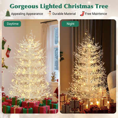 Arbre de Noël artificiel en forme de corail pré-éclairé avec branches en métal blanc