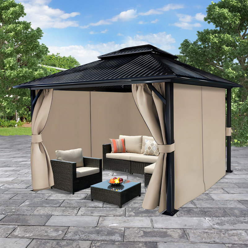 4-Panel Outdoor Gazebo Curtains, 82.7" H x 120" W144" D, Sand Yellow