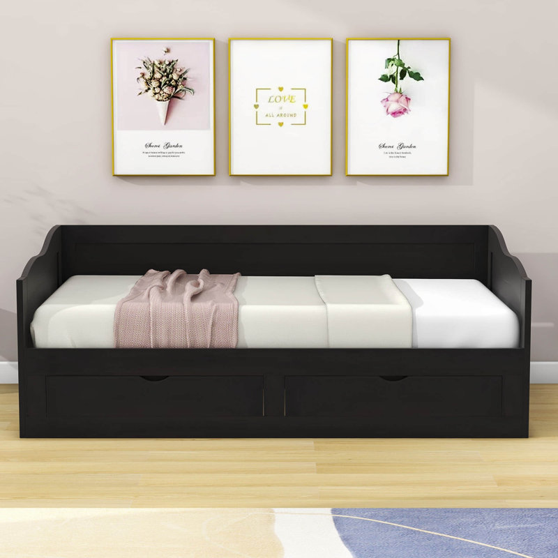 Eftimie Twin Size 2 Drawers Daybed with Trundle, Espresso