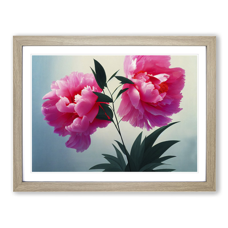 XH1022-9210X Tremendous Peonies - Single Picture Frame Painting, 46cm H x 64cm W x 2cm D, Oak