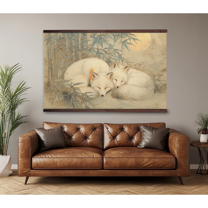 «Sleeping Fox», reproduction d'art sur toile panoramique encadrée, H 32 po x l 48 po