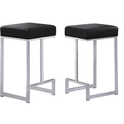 25 in. Faux Leather Backless Metal Counter Stools with Silver Base, Set of 2, Comfort and Style for Modern Kitchens and Bars(Only Chair)