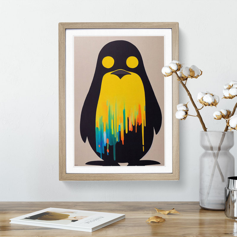 Dripping Penguin Abstract - Single Picture Frame Print, 34cm H x 25cm W x 2cm D, Oak
