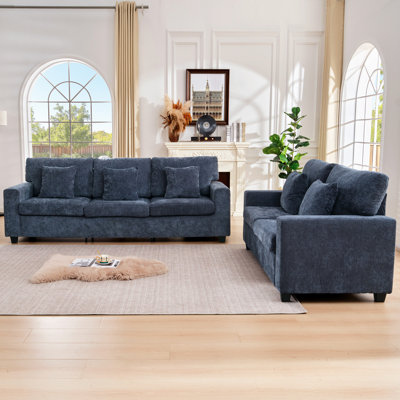 2-piece Upholstered Chenille Sofa Sets with Charging Station