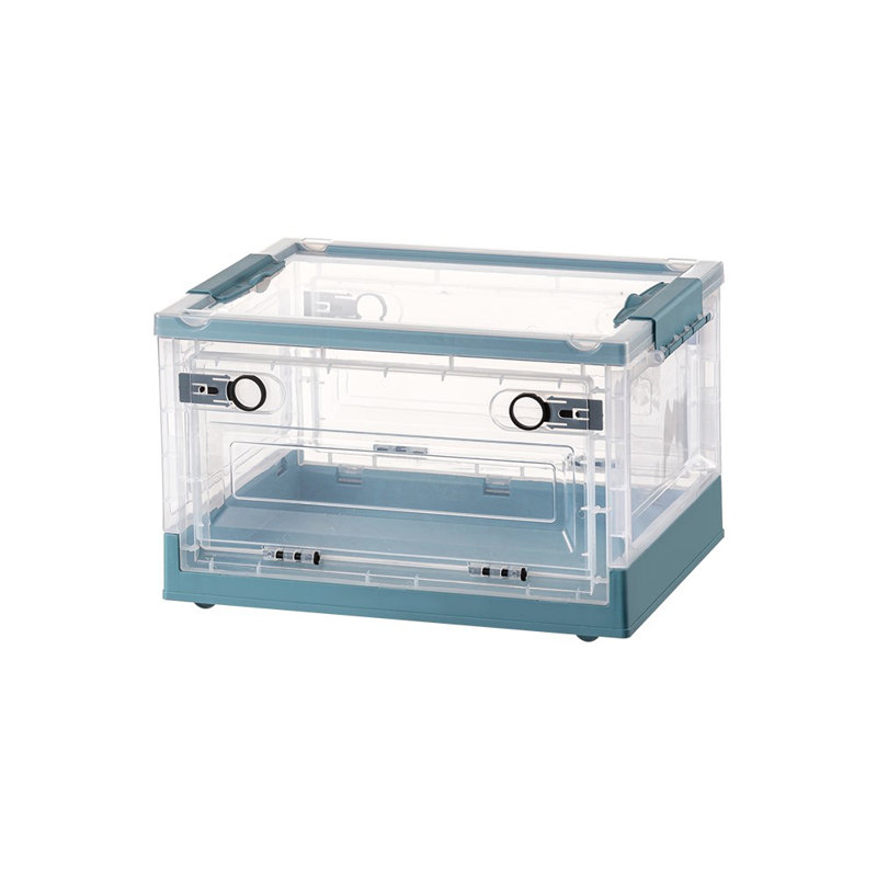 Boîte de rangement en plastique pliable, Bleu, H 9,5 po x l 18,5 po x P 14 po, 32 pte