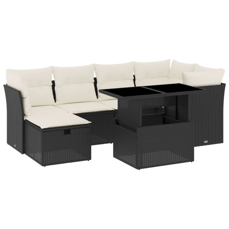 Ensemble de canapé de patio Vidaxl noir avec coussins blanc crème