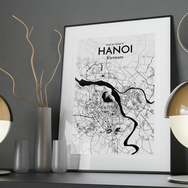 Hanoi City Map In Ink - No Frame Print, 36cm H x 24cm W x 0.05cm D