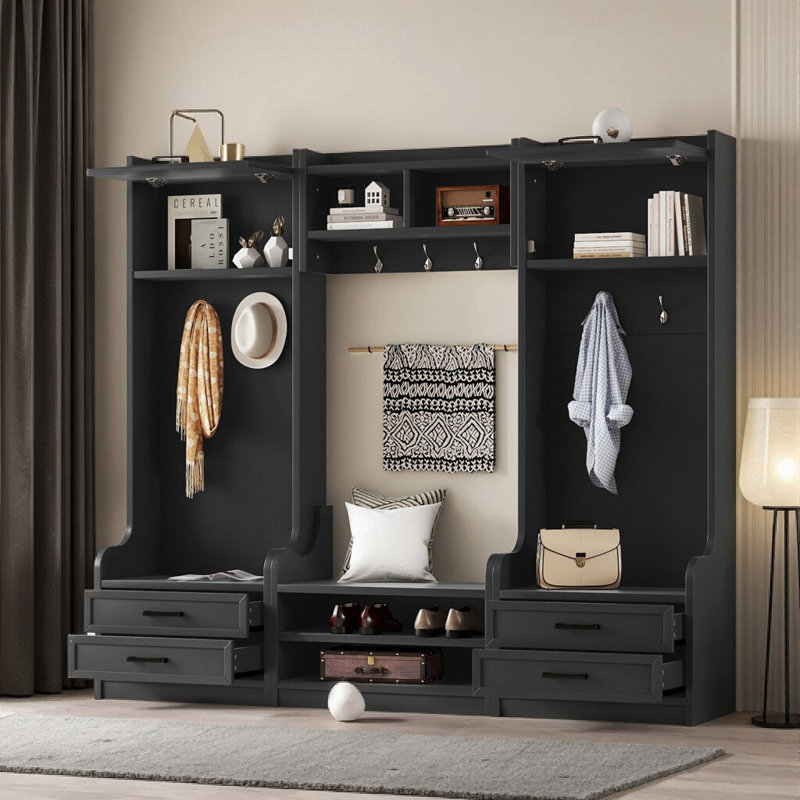 Villeroy 4-in-1 Detachable Hall Tree with Storage, 7 Hooks, Black