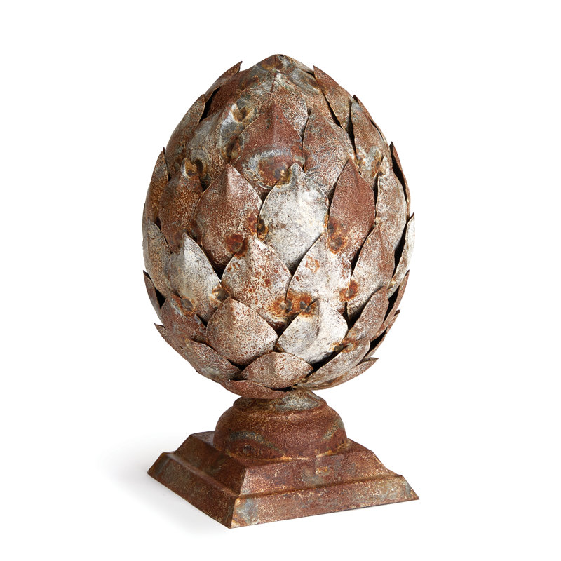 Weathered Metal Artichoke Finial, 7" H x 3.27" W x 3.27" D, Antique Galvanized