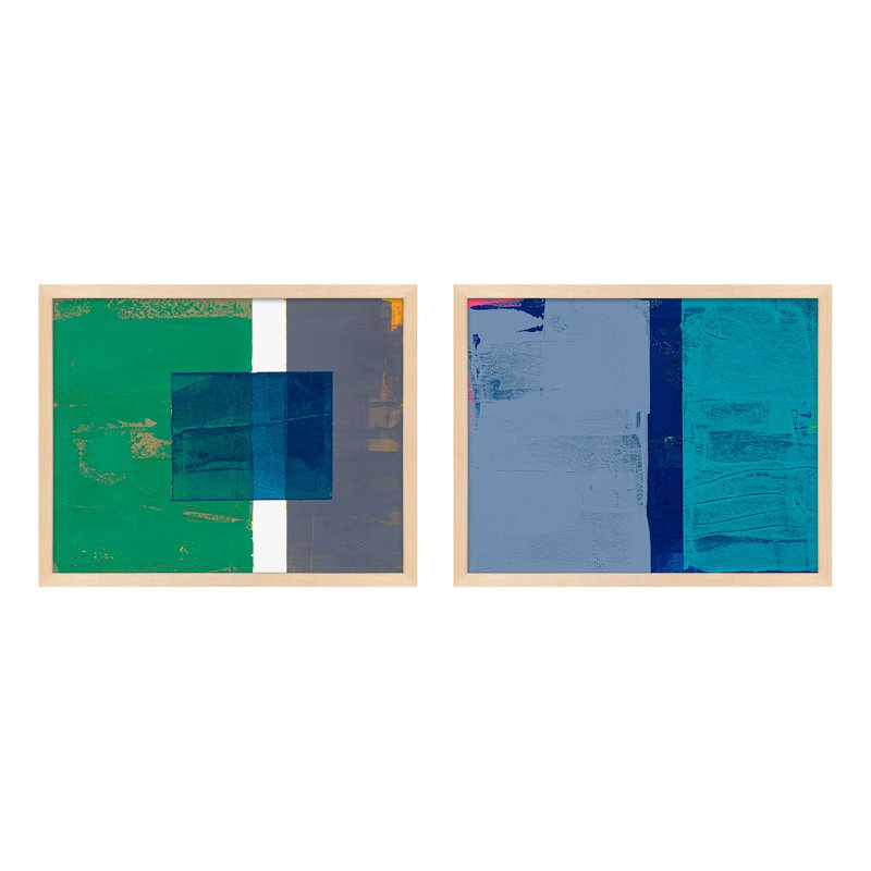 Bold In Blue Set Of 2 Print by Andrea Stokes, Brown Framed, 40" H x 50" W x 1.25" D