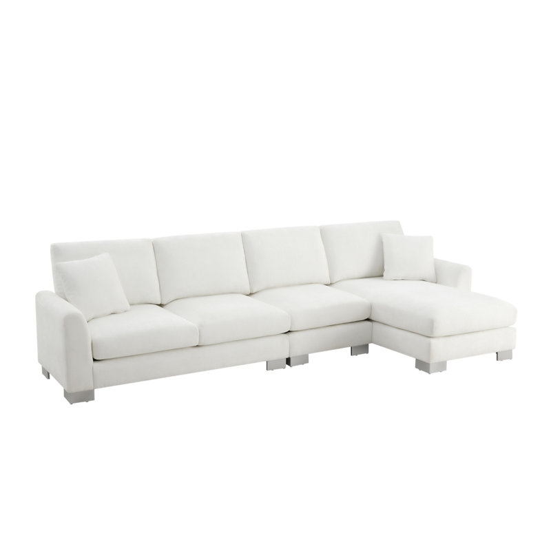 Emerton Modern Oversized Sectional Sofa, White Chenille