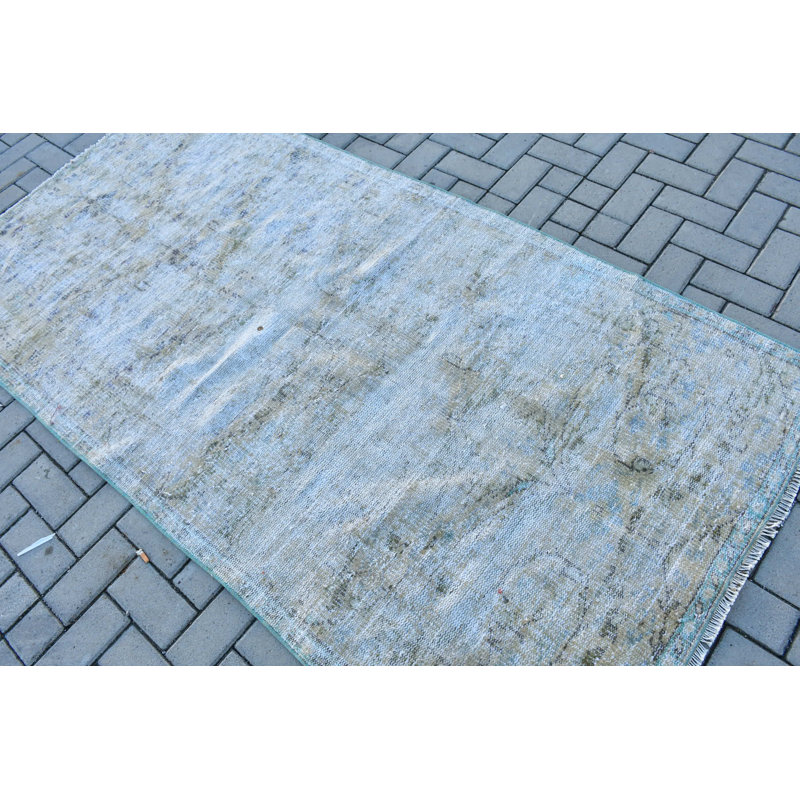 Tapis turc beige et bleu tissé à la main, idéal pour la décoration intérieure et l'intérieur