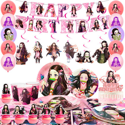 Nezuko Birthday Decorations,87pcs Nezuko Party Decorations&Nezuko Party Tableware Set