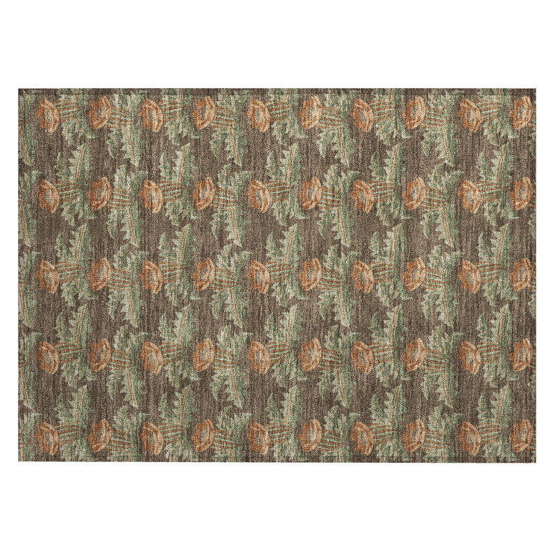 Machine Washable Indoor/Outdoor Chantille ACN2684 Floral Rug, 1'8" x 2'6", Chocolate