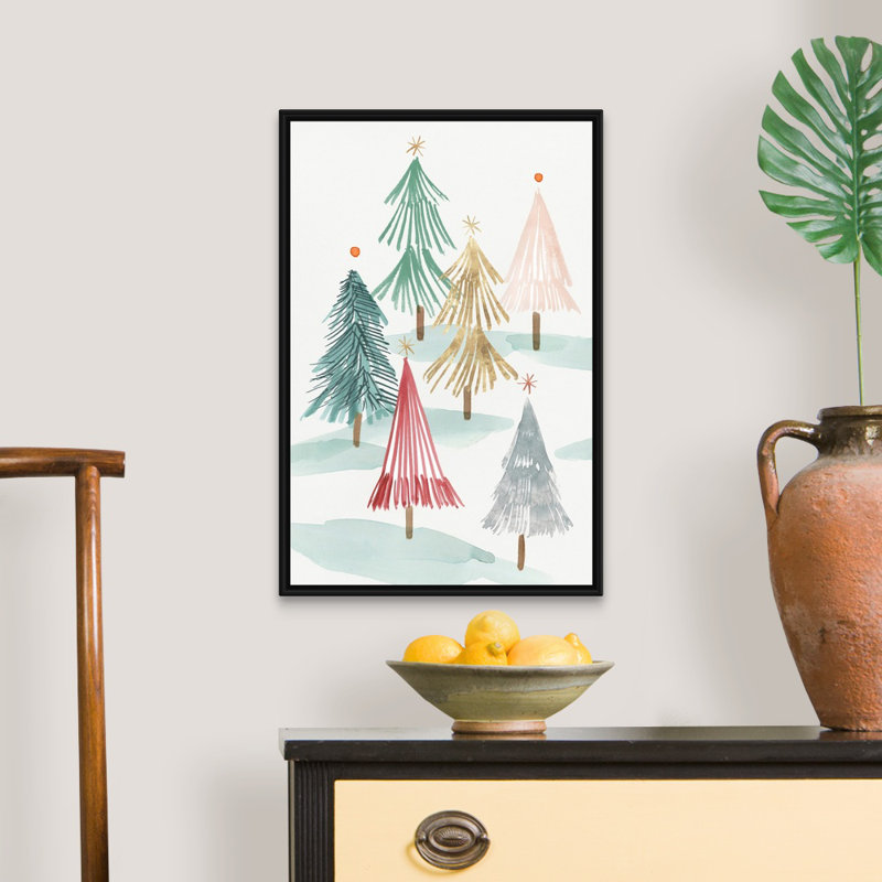 Arbres de Noël I - reproduction d'art sur toile, Cadre noir, H 26 po x l 18 po x P 1,75 po