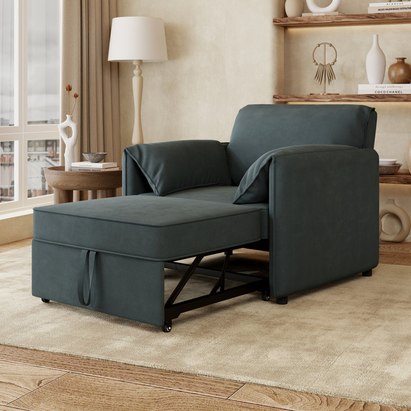 Convertible Pull Out Sleeper Chair with Adjustable Backrest with Thicked Cushions, Lin gris