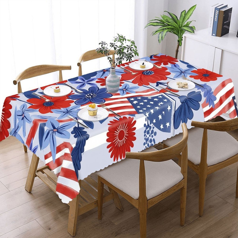 Housse de table festonnée drapeau floral, 60 x 120 po, décoration de fête des Indépendants et décoration quotidienne