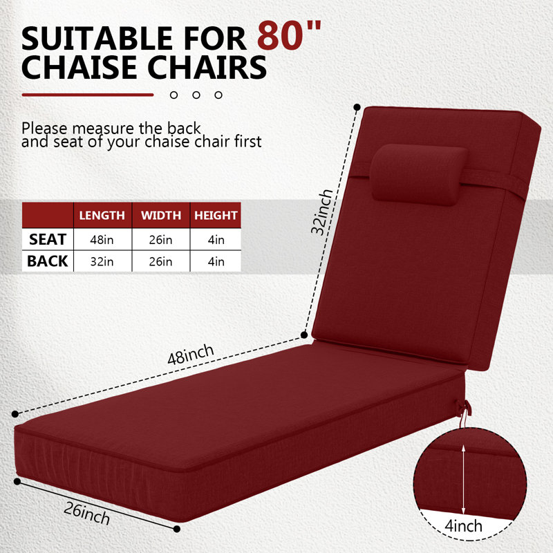Coussins de chaise d'extérieur en oléfine, Rouge, 48" W x 26" D