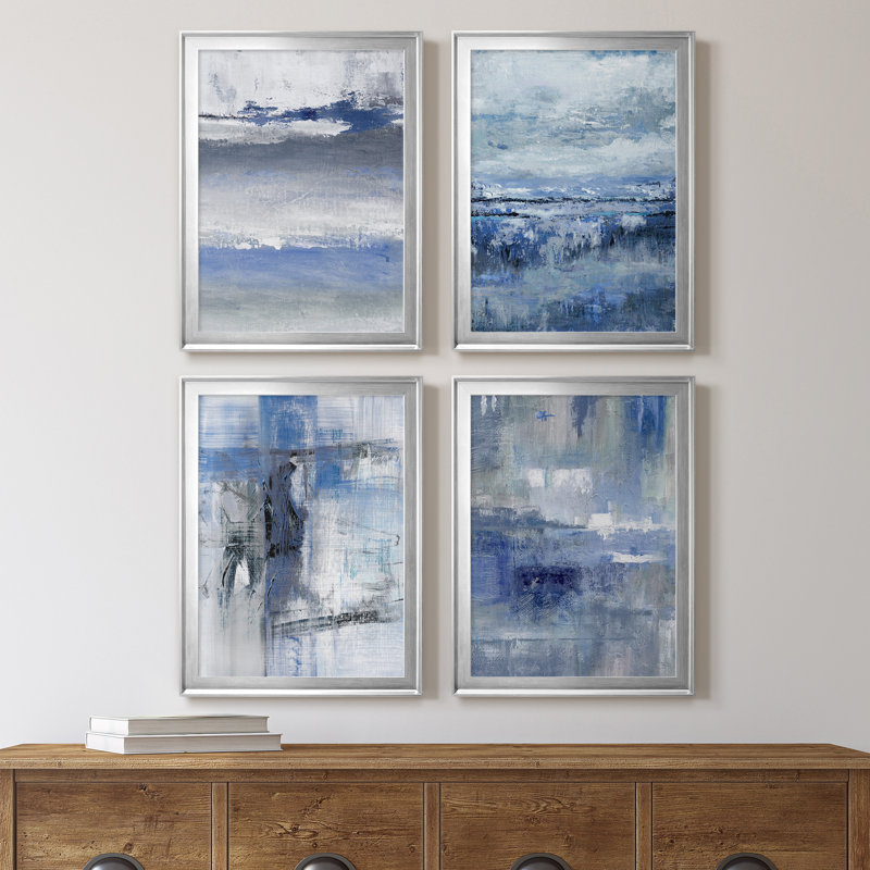 «Soft Solace Indigo», ensemble de 4 reproductions d'art sur toile, Argent, H 22,5 po x l 122 po x P 1,5 po