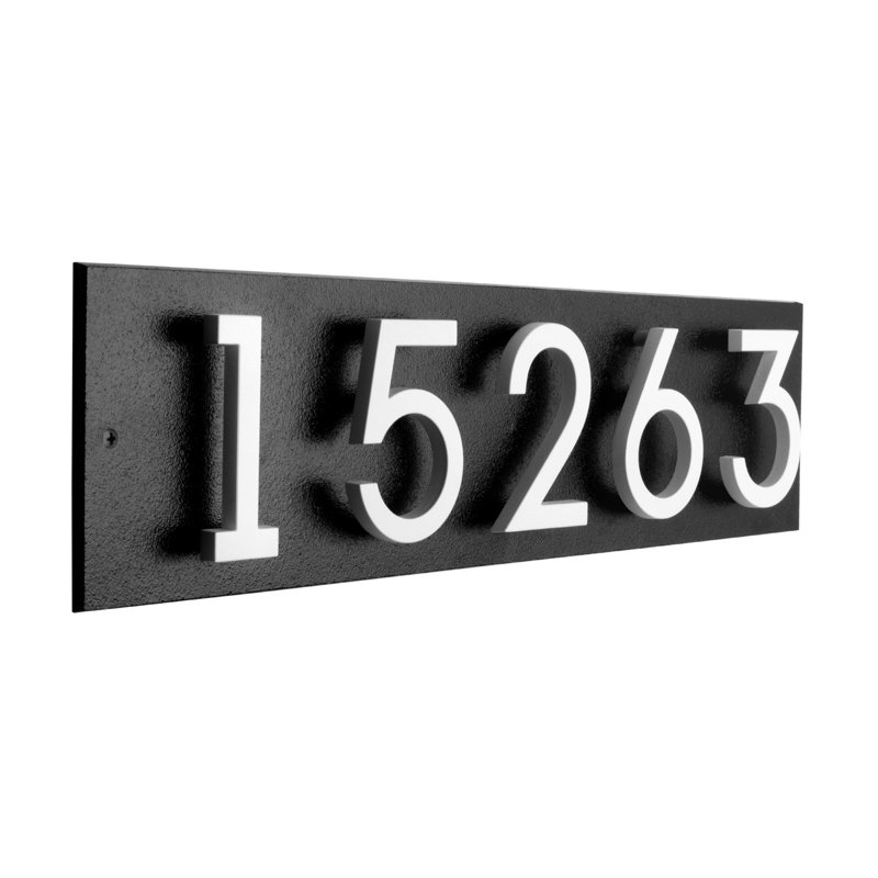 Floating Stand-Off 5-Number Horizontal Sign, Black /W/ White Modern Font Numbers, Yes
