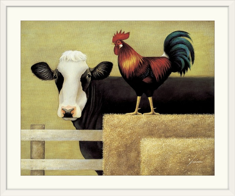 Impression d'art mural Luton Barnyard Cow Lowell Herrero, H 32 po x l 38 po x P 1 po, Cadre blanc