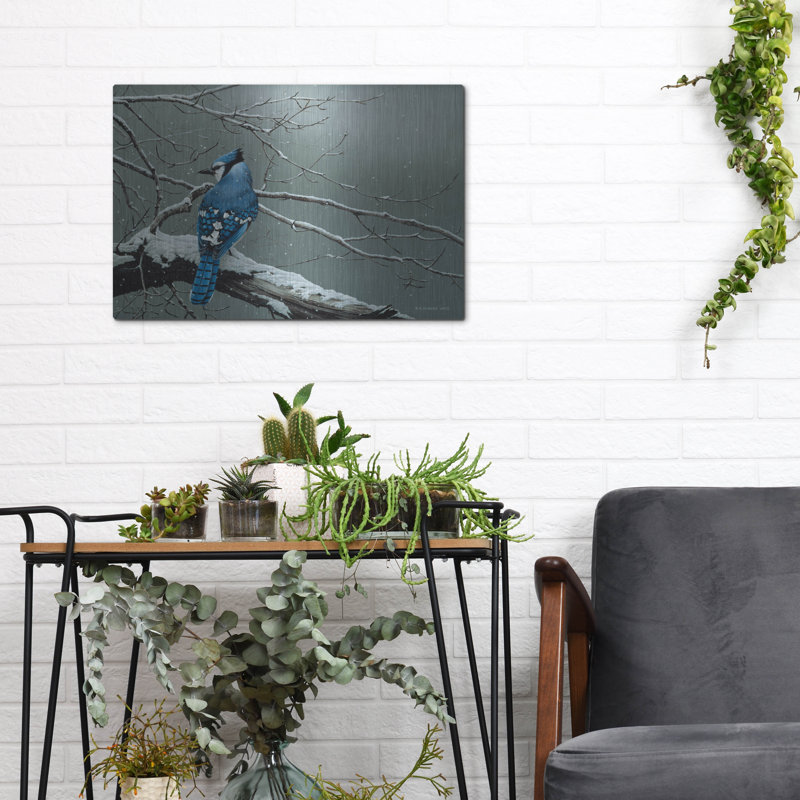 Lark Manor ™ «Winter Jay» par Ron Parker, art mural en métal, H 12 po x l 16 po