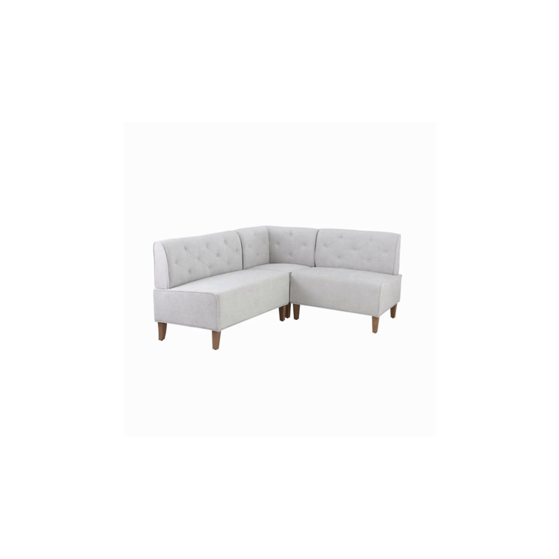 Light Grey Tufted Upholstered Corner Nook Bench with Wood Legs