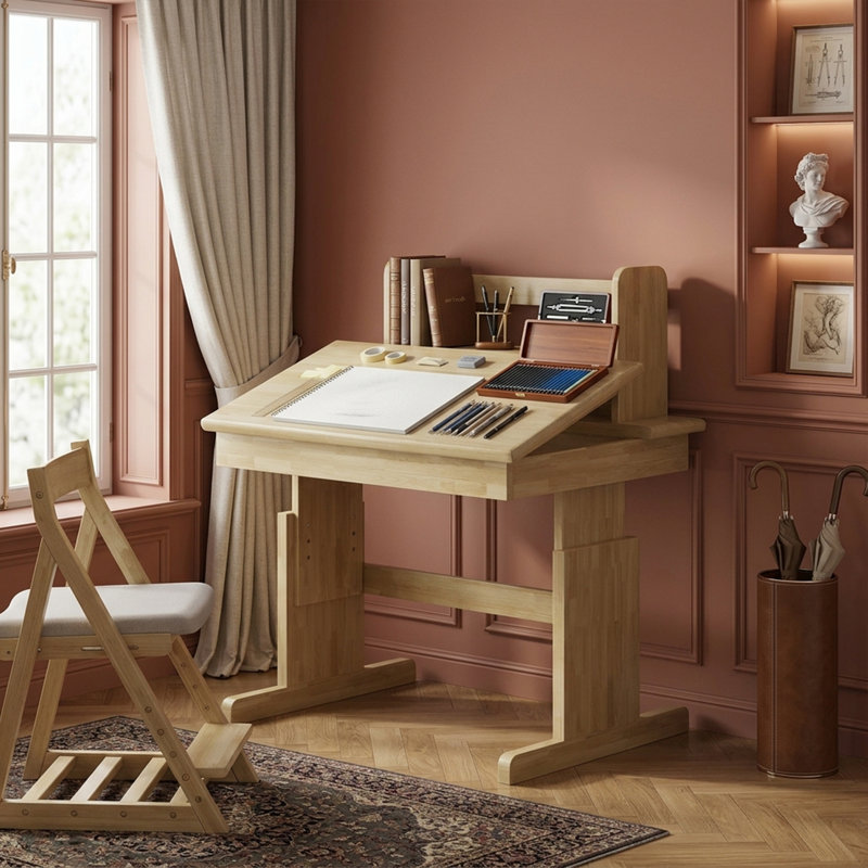 Solid Wood Study Desk With Desktop And Book Stand