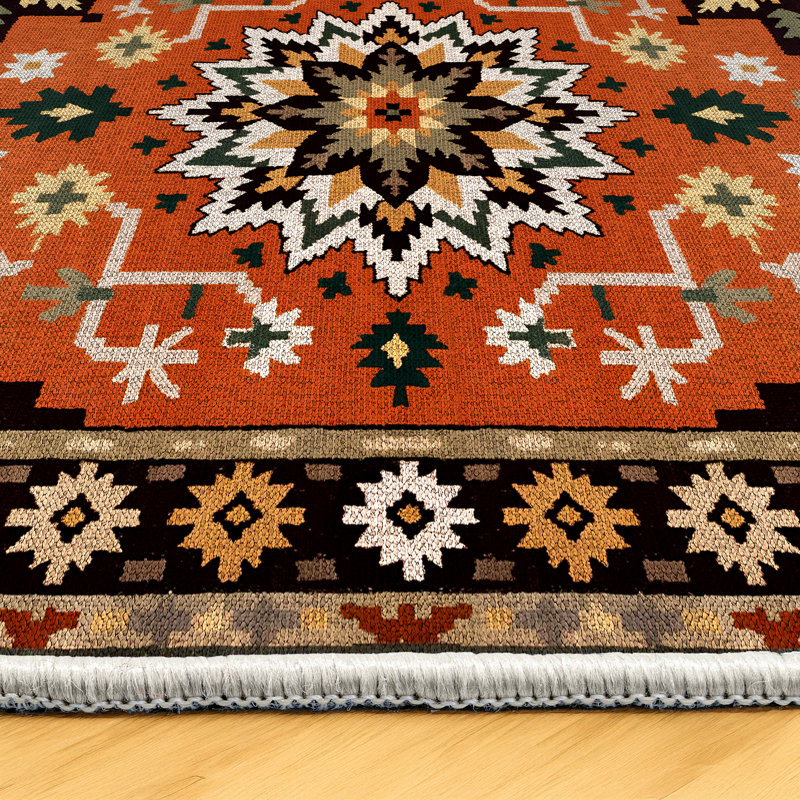 Tapis marocain beige / brun en coton et polyester à imprimé numérique Madeline Collection