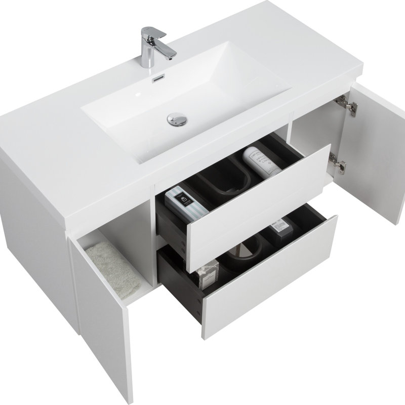 Meuble-lavabo flottant moderne de 48 pouces, Blanc