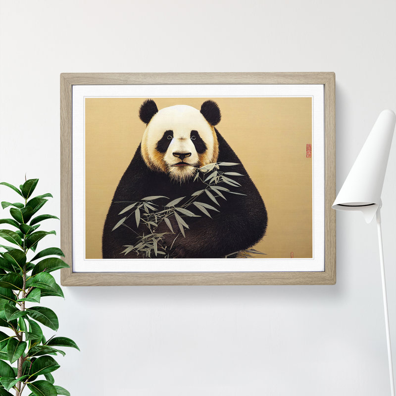 Irresistible Panda - Single Picture Frame Print, 34cm H x 46cm W x 2cm D, Oak Framed