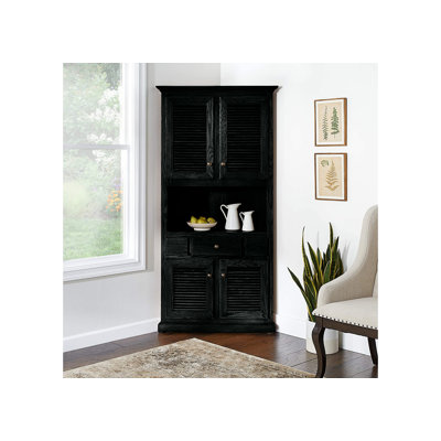 Classic Oak Corner Dining Hutch with shutter doors by Red Barrel Studio