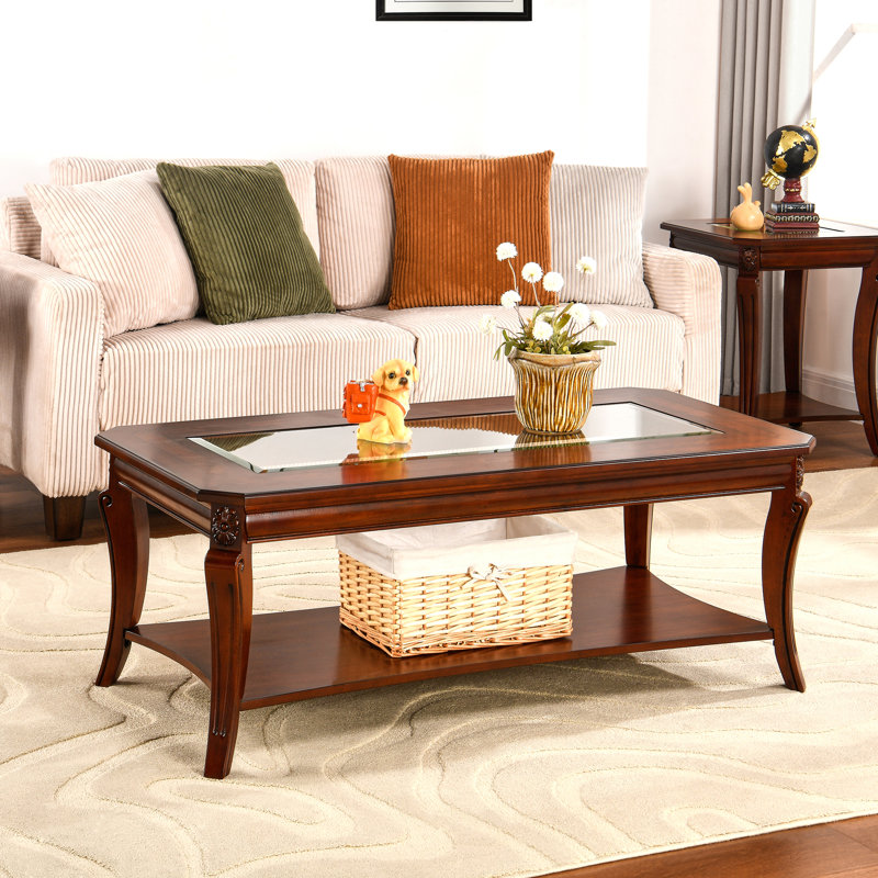 Traditional Coffee Table With Curved Legs, Glass