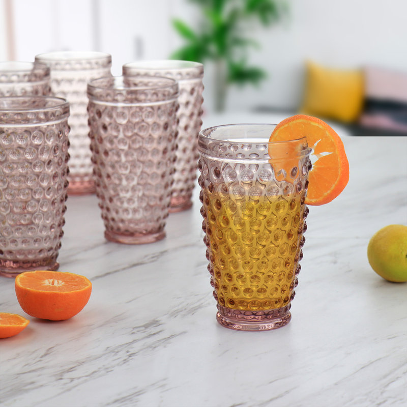 Pink Embossed Polka Dot Glass Cold Cup Set, 14.3 oz