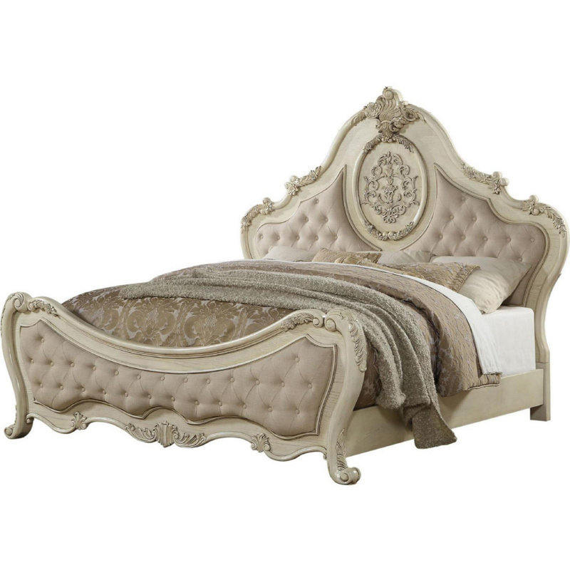 Lit tapissier standard capitonné Valerio, Très grand, Beige