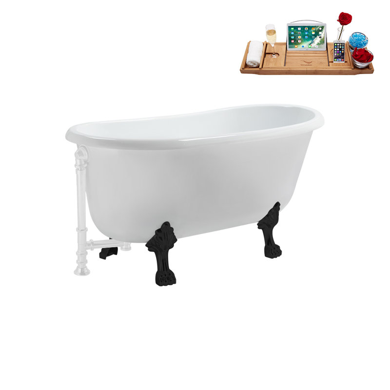 57.5'' x 29.5'' Soaking Acrylic Bathtub, Glossy White, Matte Black