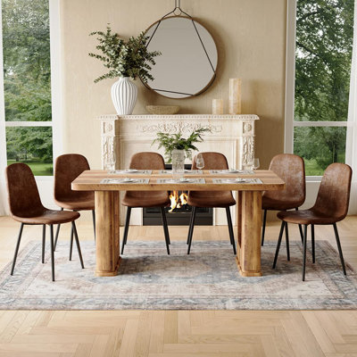64.5" Dining Table Set for 6 ,Modern Farmhouse Dining Room Set with Decorative Pedestal Legs