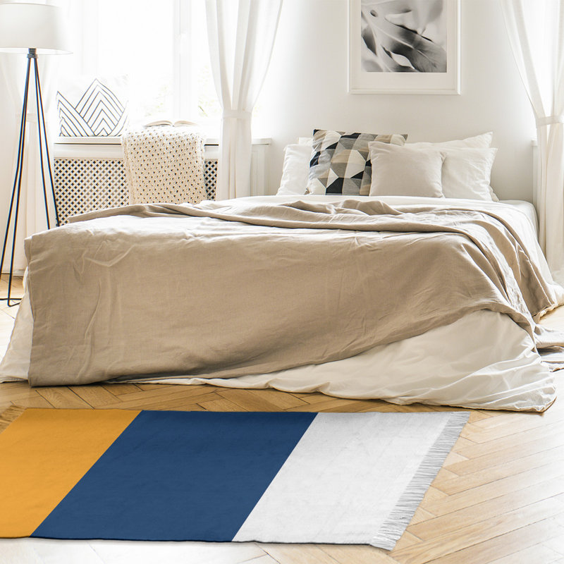 Tapis à rayures 4,6 pi x 5,5 pi doré/bleu marine
