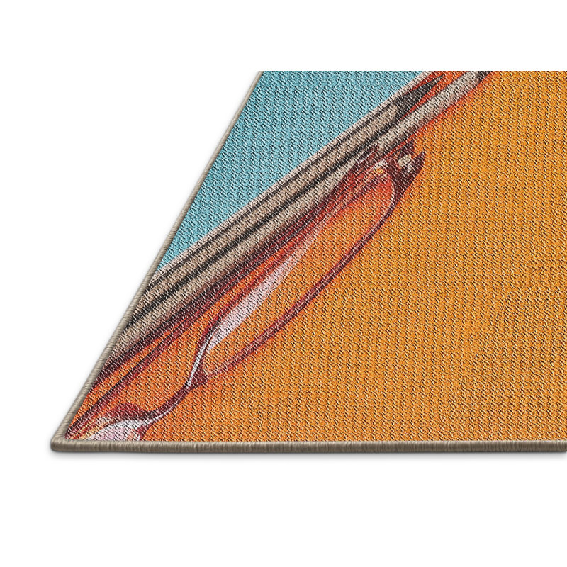 Tapis orange/bleu à motifs, Rectangle 2 pi x 3 pi