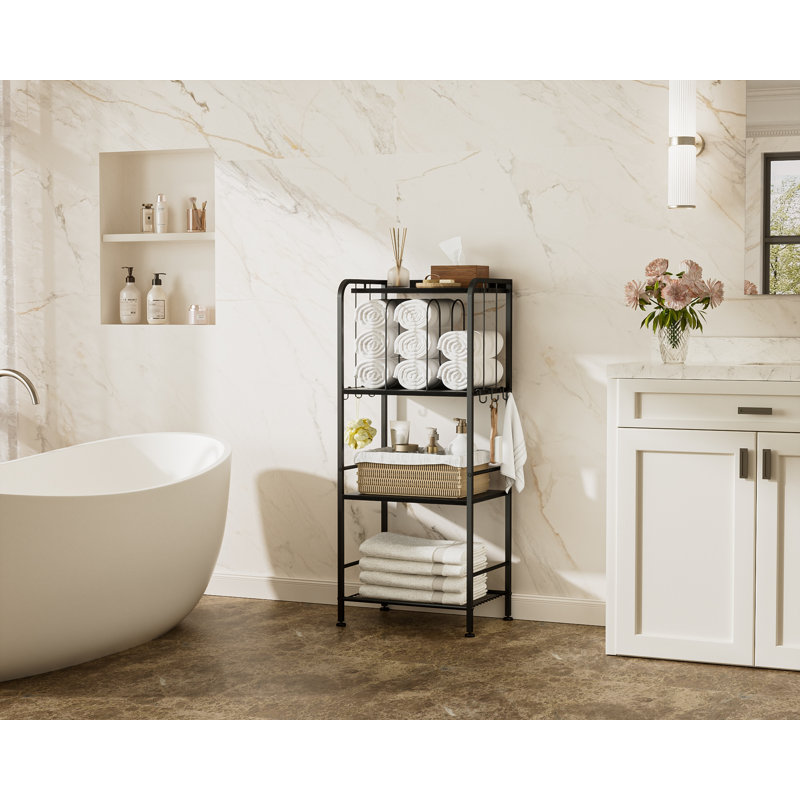 Bathroom Towel Rack Free Standing 3-Tier 4-Tier with U-shaped Dividers, Black, 44" H x 17" W x 12" D