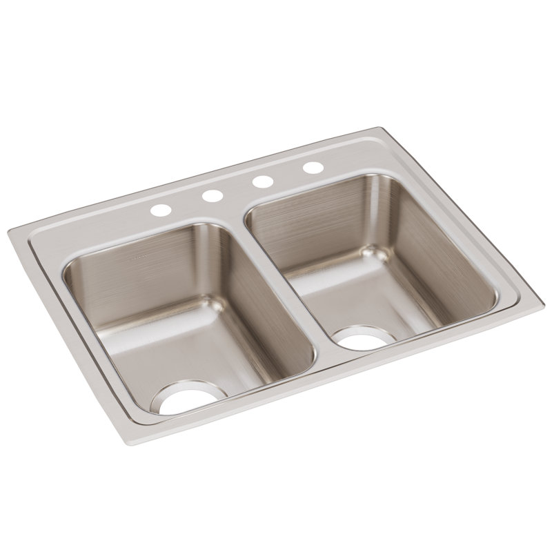Évier de cuisine à double cuve encastrable L 25 po x l 19,5 po Lustertone, 4 trous