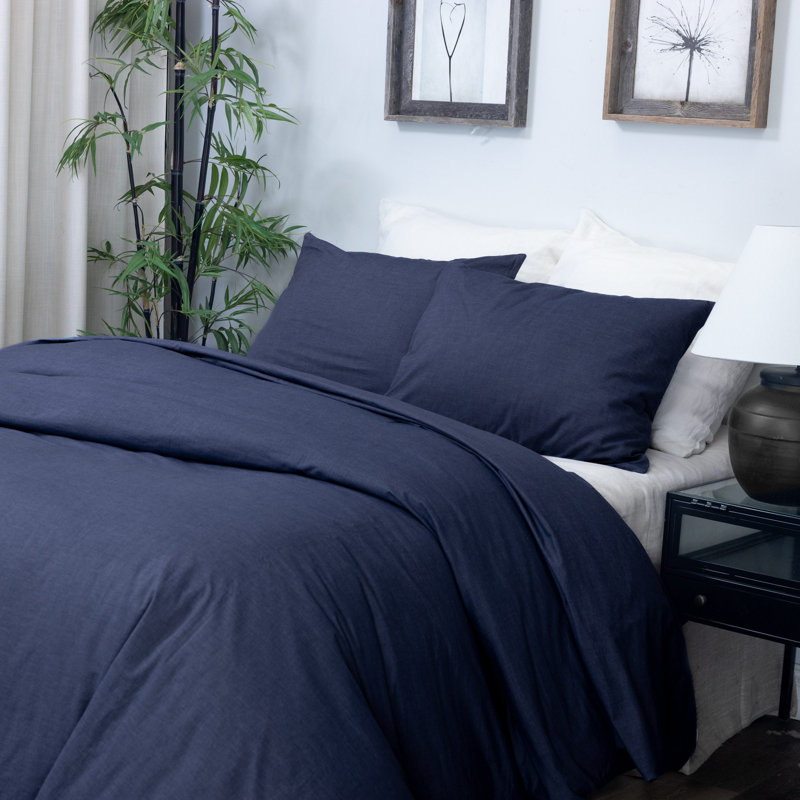 Housse de couette SENSA, CHAMBRAY, ensemble, Housse de couette simple + 1 taie décorative, Marine