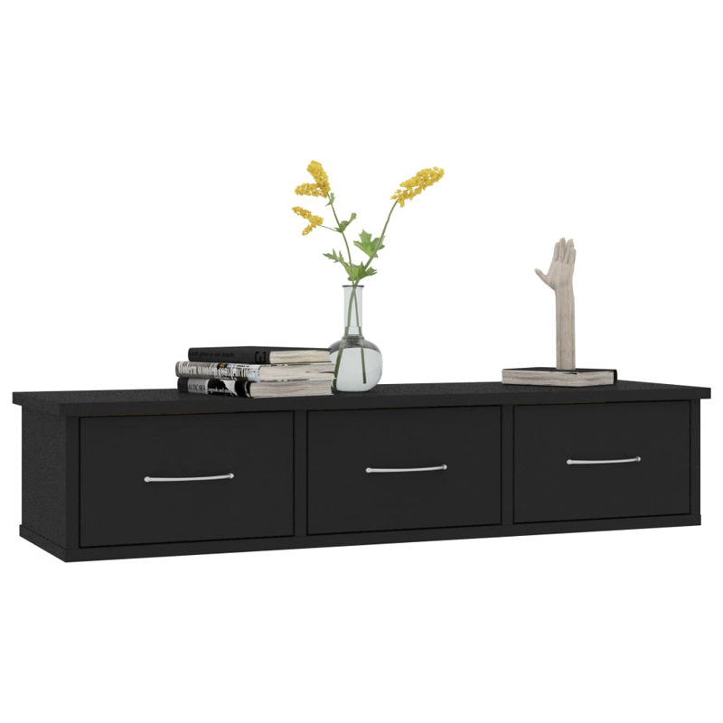 Acesyn Floating Shelf with Drawer, Black