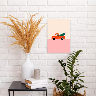 Dog Christmas Tree Truck Abstract Contemporary Christmas Tree Dog Winter Landscape Wall Art Print 1 Piece Wrapped Canvas Wall Art