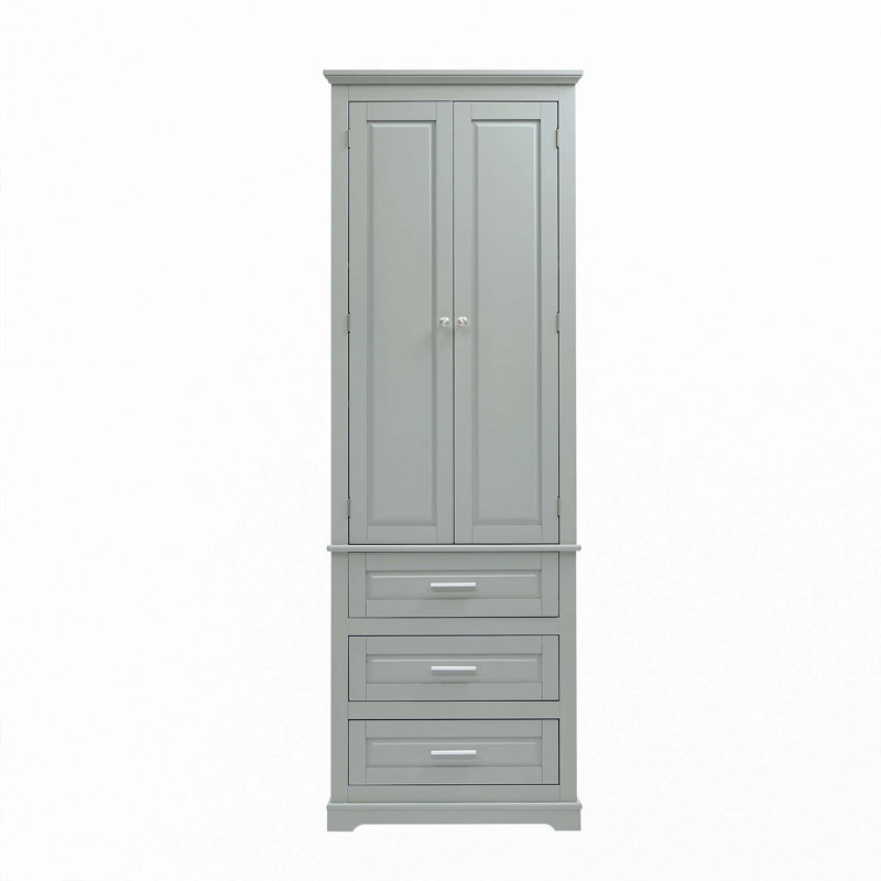 Tall Storage Cabinet With Three Drawers, Gray