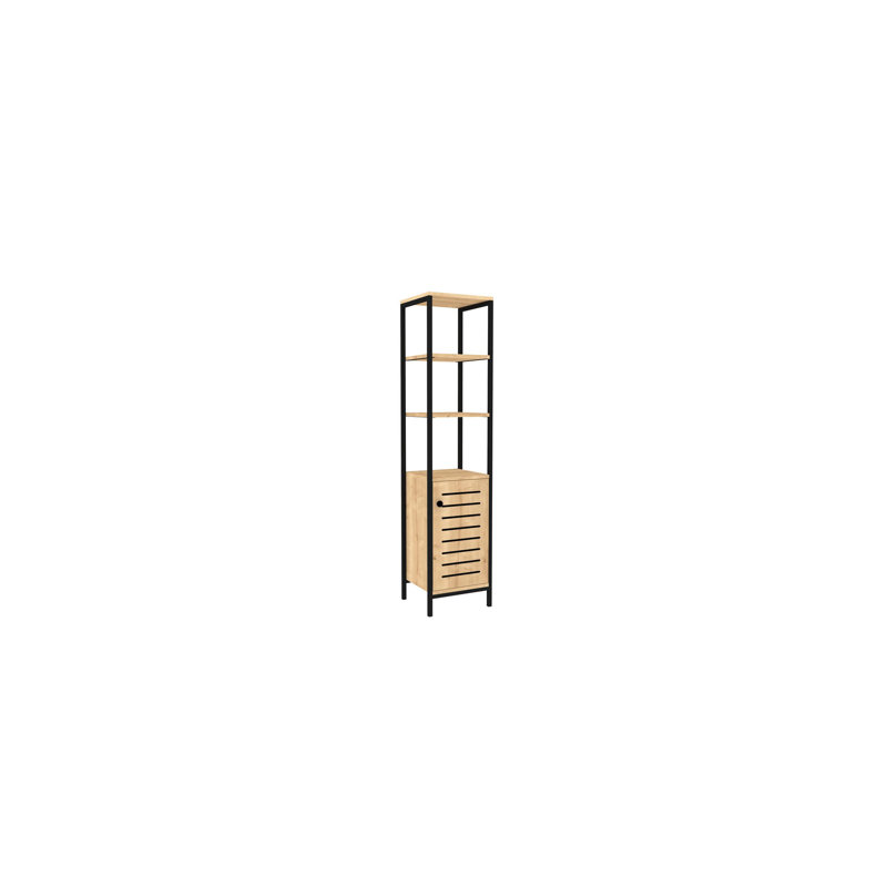 Modern Bathroom Cabinet, Sapphire & Black, 15.0 x 63.8 x 13.4 inches | 100% Melamine Coated Particle Board, Thickness: 0.7 inches | Numerous Shelves, Wall-Mountable for Extra Storage, Stylish Industrial Design