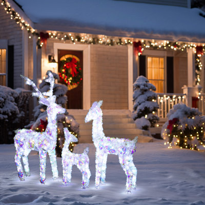3-Piece Multi-Colour Snowflake Deer Family Outdoor  Christmas Holiday Decoration with Lights