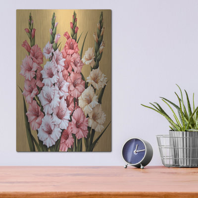 «White and Yellow Pink Gladioli» par Momart, art mural en métal, 12 po x 16 po