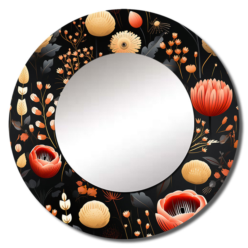 Motif floral bohémien, miroir mural décoratif floral, 23 po x 23 po, Rond